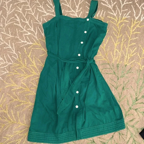 Anthropologie Maeve Elizabeth Green Side Button Denim Dress Size 24w Overalls - Picture 3 of 6